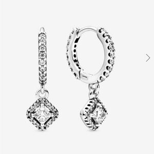 Pandora Silver Hoop Earrings with Clear Stones
